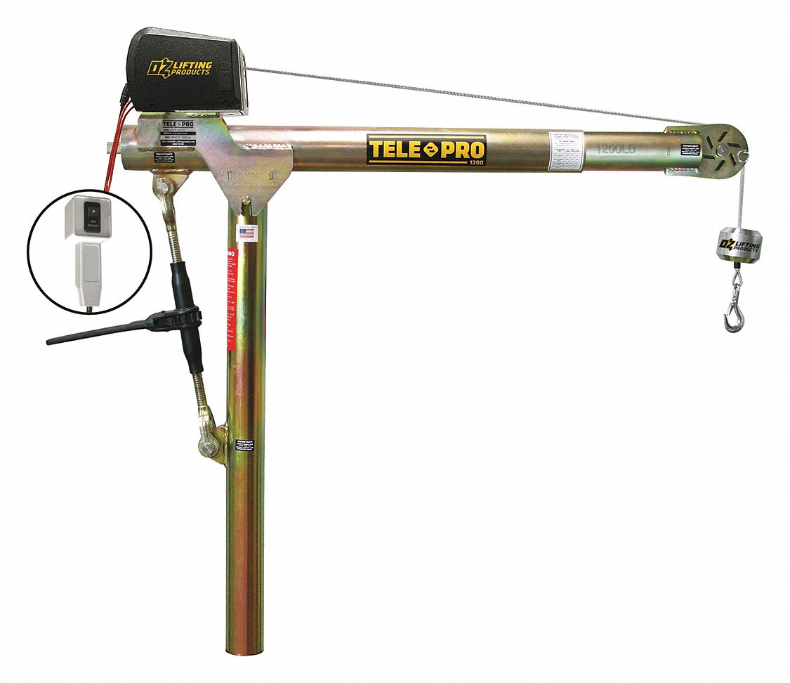 DAVIT CRANE, STEEL, ELECTRIC, 1,200 LB MAX. LOAD CAPACITY, 3.3 FT TO 7 FT, 23 IN TO 66 IN