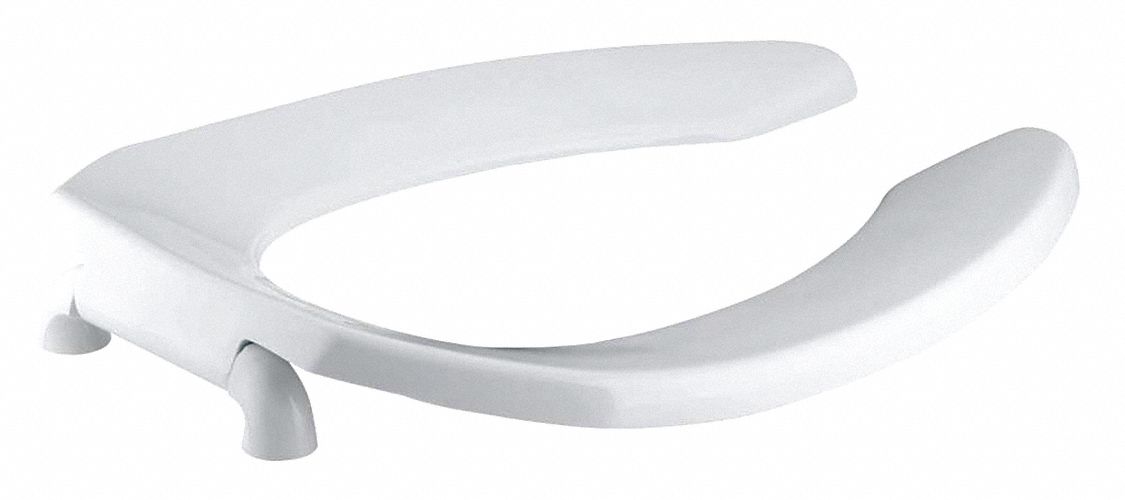 Toilet Seat: Open, Cover Not Included, Plastic, External Check, 1 3/16 in Seat Ht, White