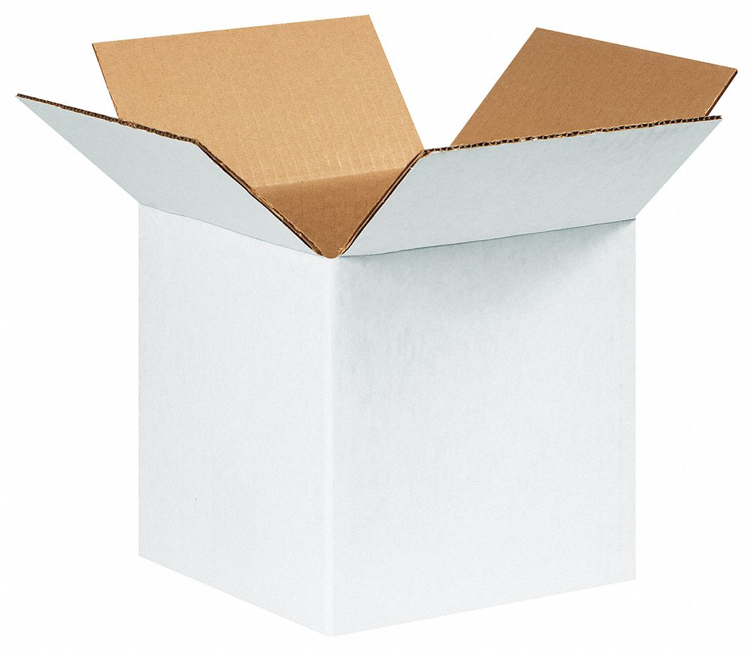 GRAINGER APPROVED Shipping Box, Cube, White, Single Wall, 8x8x8 in