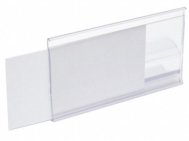 Label Holder: 4 in x 2 in, Clear, Slide-In, 25 Label Holders, Snap-On, PVC, Smooth