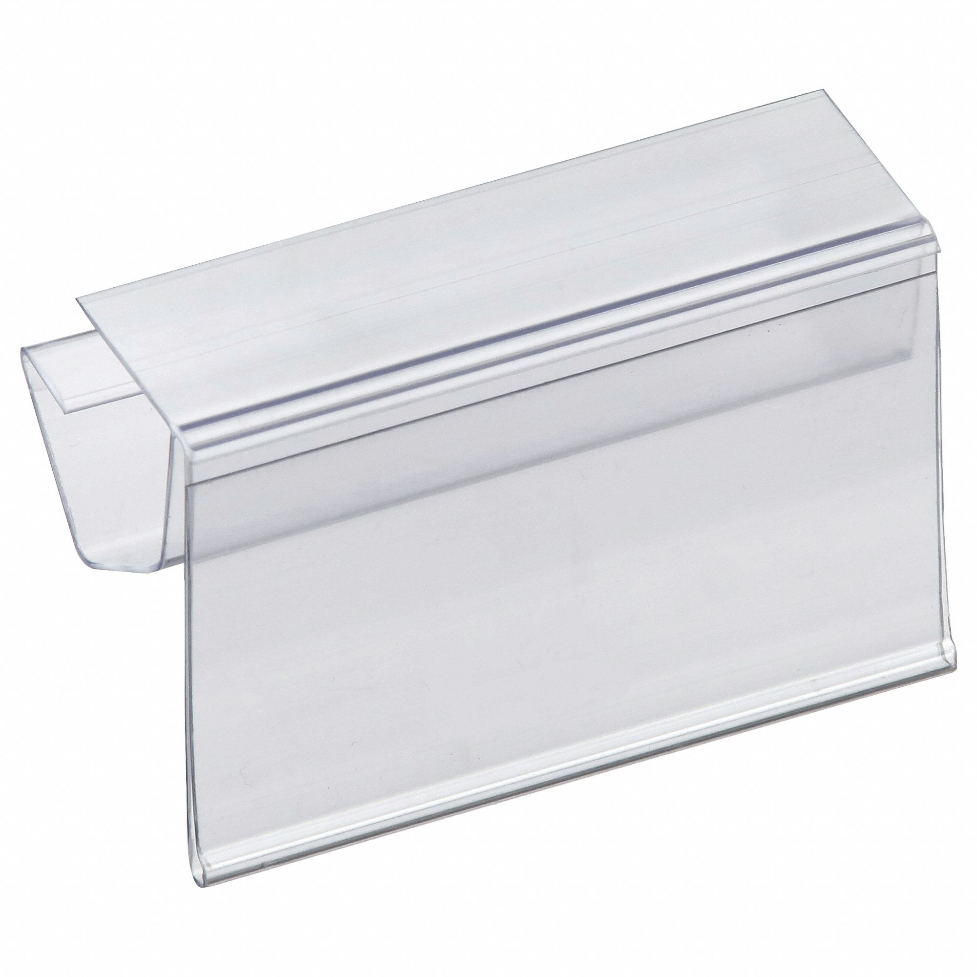 Label Holder: 3 in x 1 1/2 in, Clear, Slide-In, 25 Label Holders, Snap-On, 25 PK