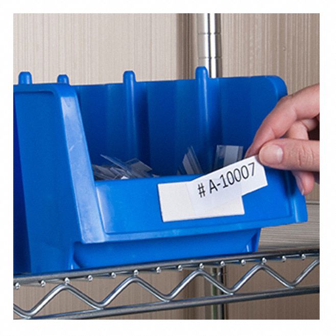 Label Holder: 3 in x 3/4 in, White, Slide-In, 25 Label Holders, Self-Adhesive, PVC