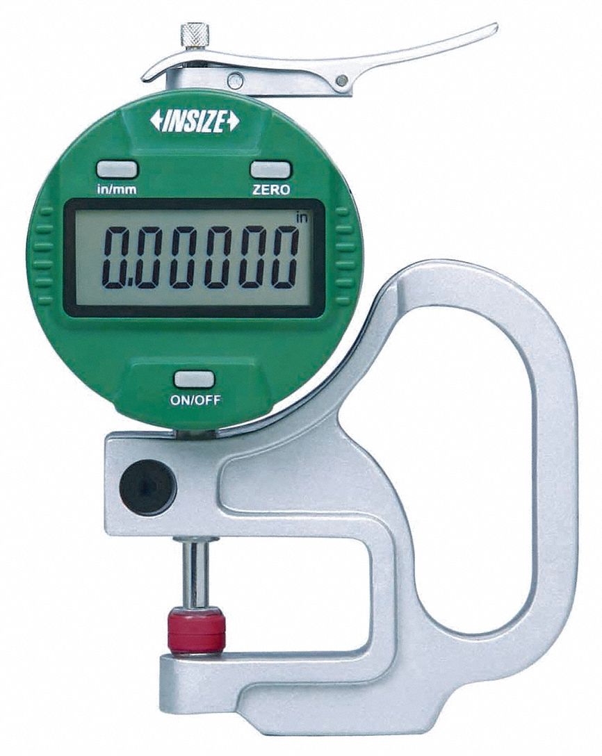 Digital Thickness Gauge: 0.0005 in to 0.4 in /0.01 mm to 10 mm, Inch/Metric