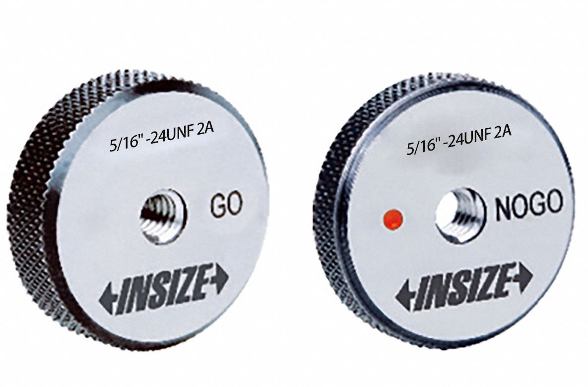 Threaded Ring Gauge: Go (Plus), 5/16"-24 Thread Size, 8mm Thread Lg, 2A Thread Class, UNF