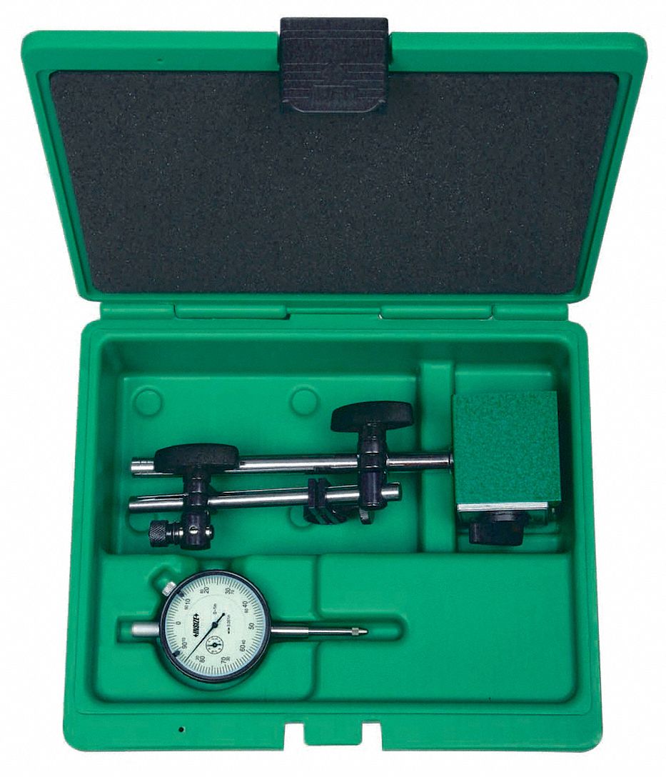 INSIZE, 0 in to 1 in Range, Continuous Reading, Dial Indicator & Mag Base 55VN8150024E