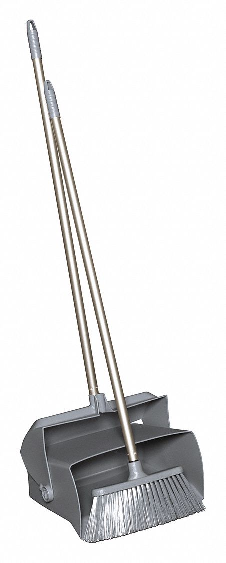 LOBBY BROOM AND DUST PAN, 37 IN BROOM HANDLE L, POLYESTER, GREY BRISTLE, GREY DUST PAN