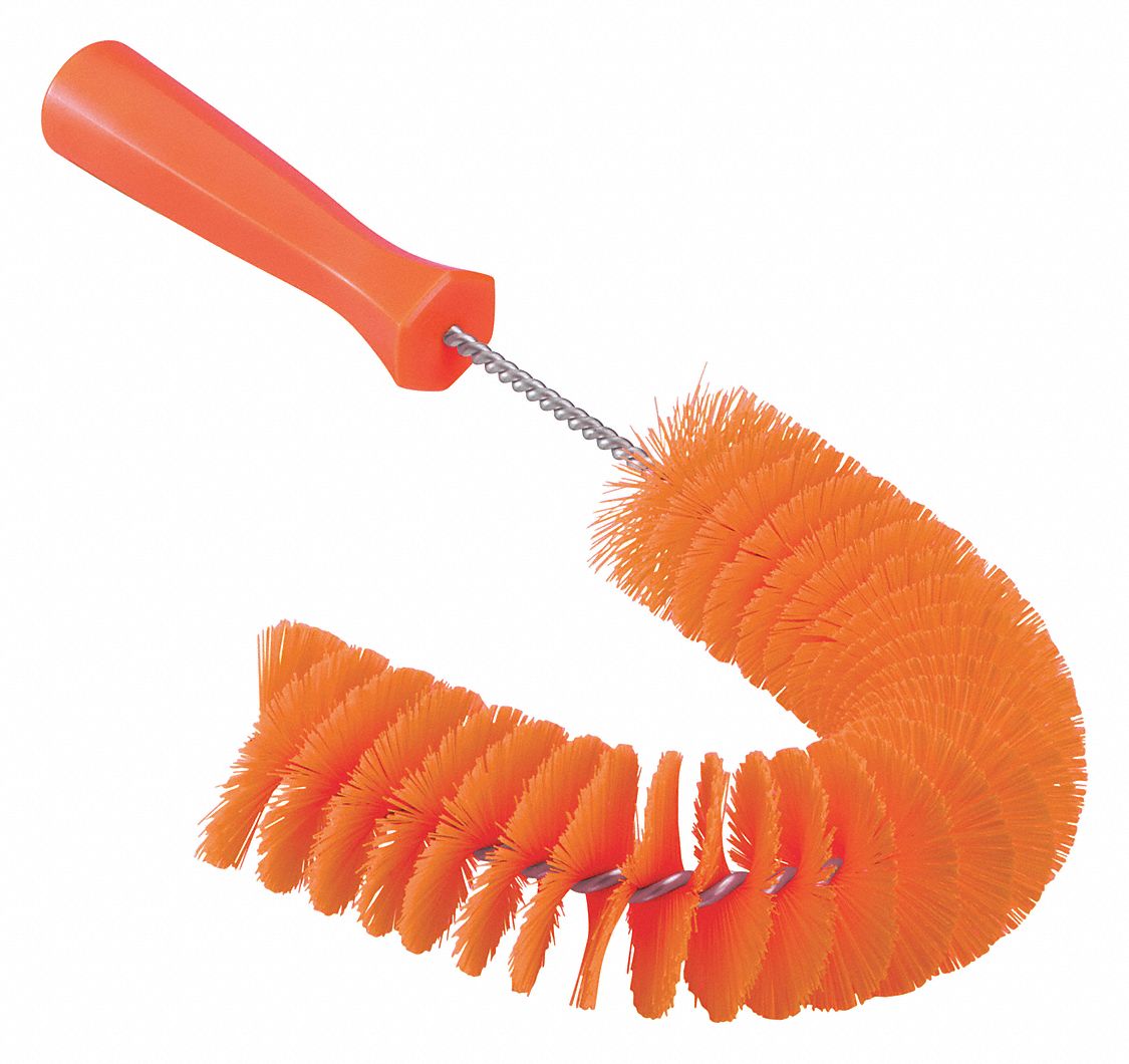 Hook Brush: Polyester Bristle, Orange, 2.25 in Brush Dia, 15 1/2 in Brush Lg, Polypropylene