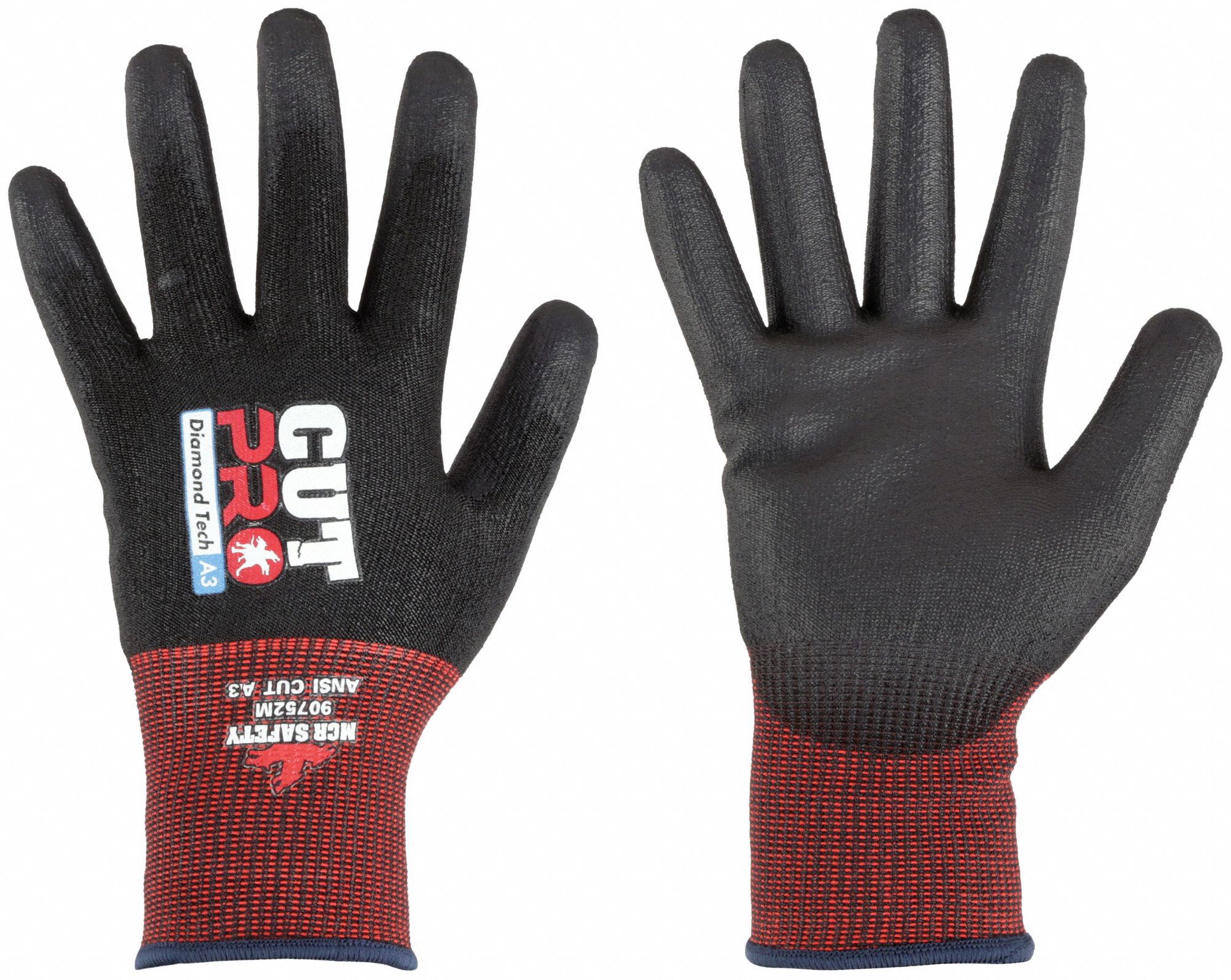 CUT RESISTANT GLOVES, ANSI 4/A2, 18 GAUGE/SEAMLESS KNIT, SZ XXL/11, BLACK/RED, HPPE/FOAM NITRILE