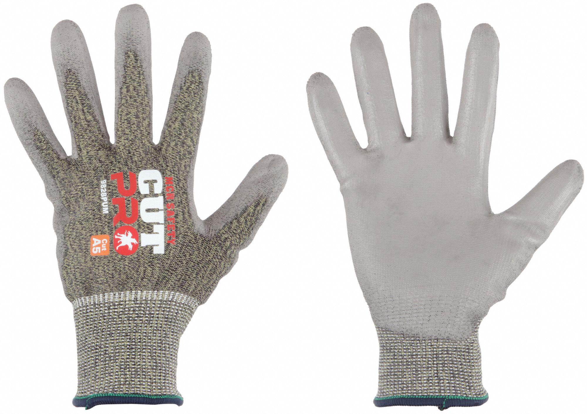 CUT RESISTANT GLOVES, ANSI 3/A5, SLIP ON CUFF/FLAT FINISH, SIZE XS/6, GREEN/GREY/YELLOW, PUR, PAIR