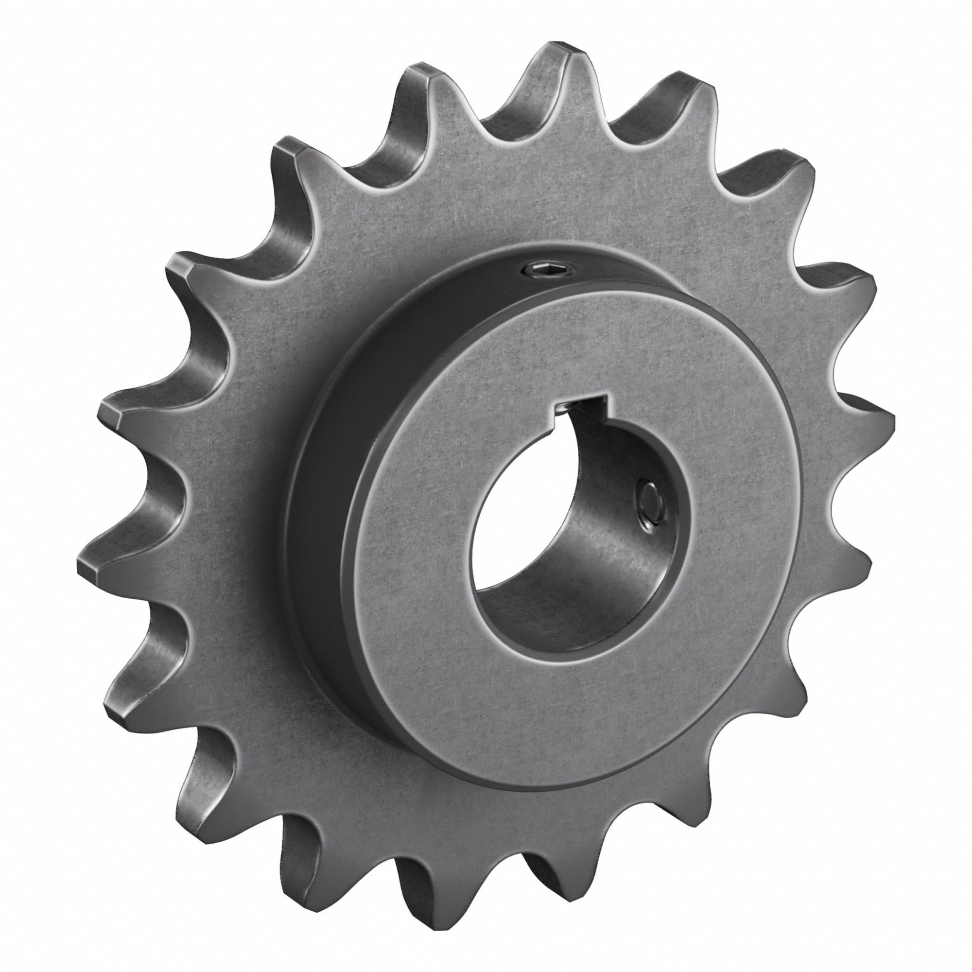 Roller Chain Sprocket: 100, For 1 1/4 in Chain Pitch, 2 in Bore Dia, 18 Teeth, Steel