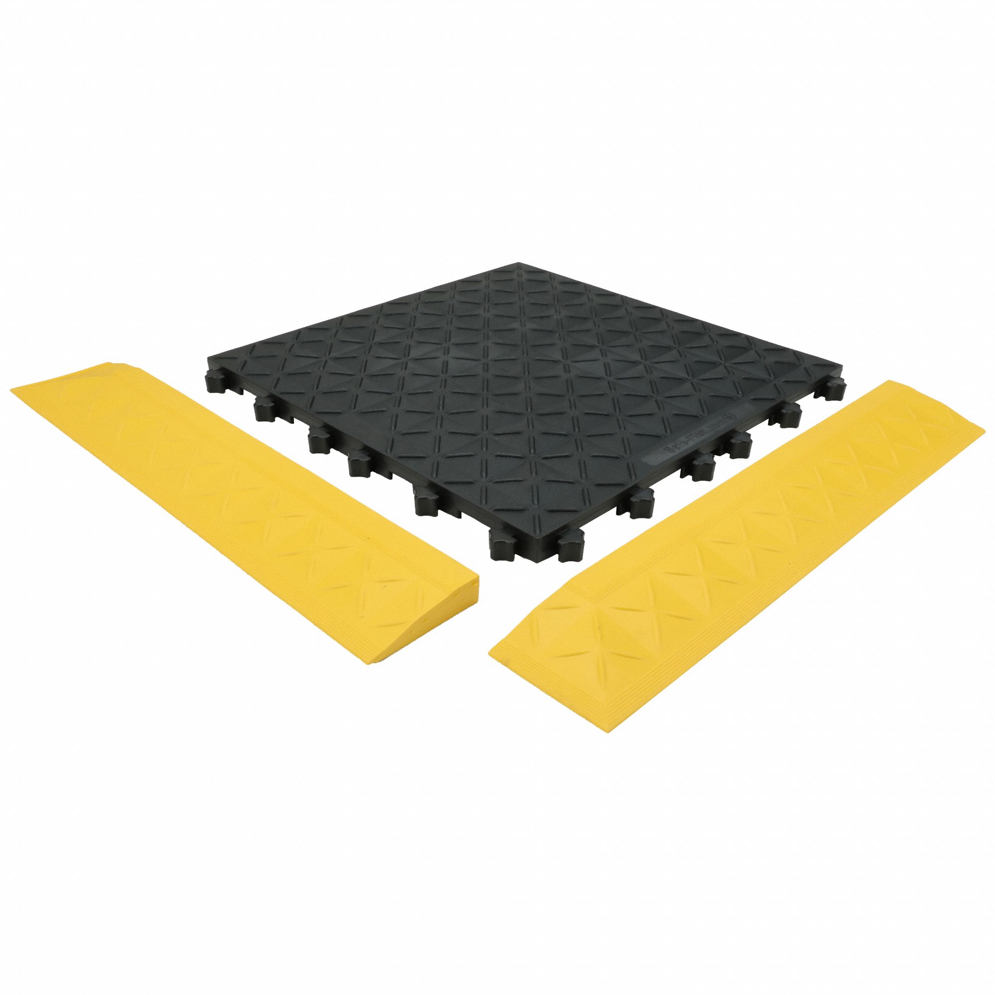 INTERLOCKING MAT, ERGO ADVNTG, ANTIFATIGUE, MALE/FEMLE, BLK/YLW, 3 FT 8 IN X 3 FT 8 IN X 1 IN, VINYL