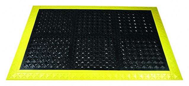 INTERLOCKING DRAINAGE MAT, ERGO ADVANTAGE, BEVEL/STRAT, BLK/YLW, 8 FT X 3 FT 8 IN X 1 IN, VINYL/PVC