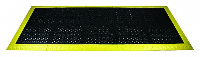 INTERLOCKING DRAINAGE MAT, ERGO ADVANTAGE, BEVEL/STRAT, BLK/YLW, 8 FT 2 IN X 3 FT 8 IN X 1 IN, VINYL