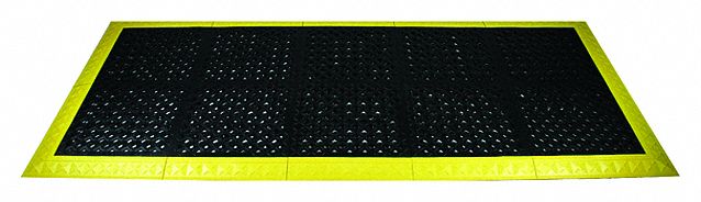 INTERLOCKING DRAINAGE MAT, ERGO ADVANTAGE, BEVEL/STRAT, BLK/YLW, 8 FT 2 IN X 3 FT 8 IN X 1 IN, VINYL