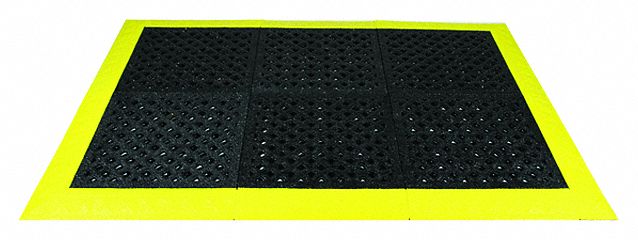 INTERLOCKING DRAINAGE MAT, ERGO ADVANTAGE, BEVEL/STRAT, BLK/YLW, 8 FT X 3 FT 8 IN X 1 IN, VINYL