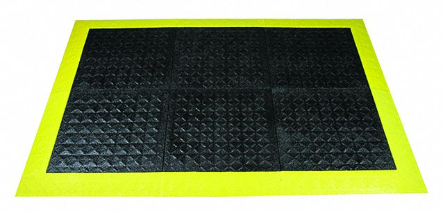 INTERLOCKING MAT, ERGO ADVNTG, ANTIFATIGUE, MALE/FEMLE, BLK/YLW, 5 FT 2 IN X 3 FT 8 IN X 1 IN, VINYL