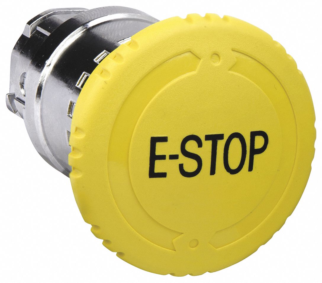 Mushroom Head Push Button: Yellow, 22 mm Mounting Size, Metallic, Maintained