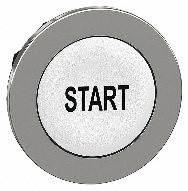 Push Button Head: 30 mm Panel Size, Non-Illuminated, Metallic, Start, White