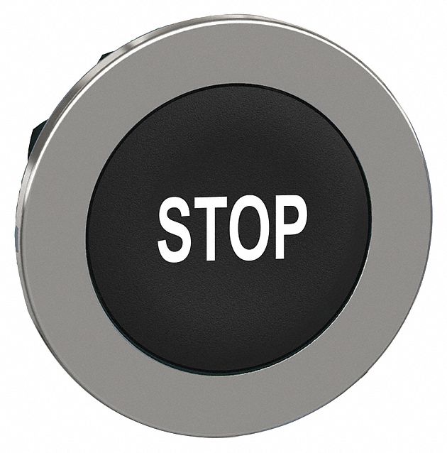 Push Button Head: 30 mm Panel Size, Non-Illuminated, Metallic, Stop, Black
