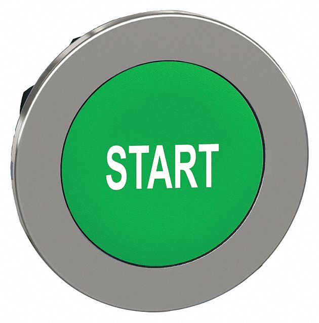 Push Button Head: 30 mm Panel Size, Non-Illuminated, Metallic, Start, Green