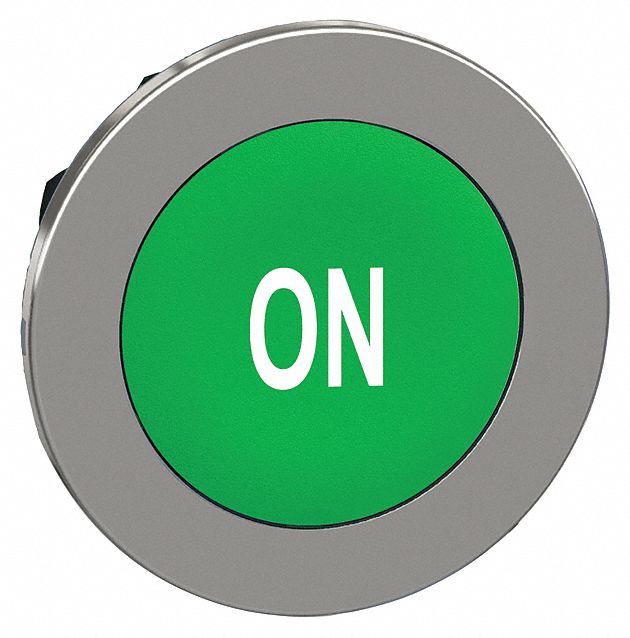 Push Button Head: 30 mm Panel Size, Non-Illuminated, Metallic, On, Green