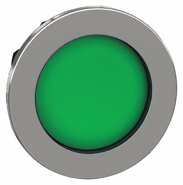 Push Button Head: 30 mm Panel Size, Non-Illuminated, Metallic, Green
