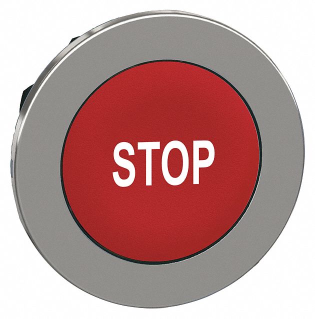 Push Button Head: 30 mm Panel Size, Non-Illuminated, Metallic, Stop, Red