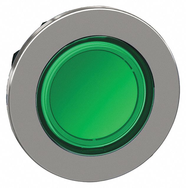 Flush Push Button: Green, 30 mm Mounting Size, Metallic, Maintained