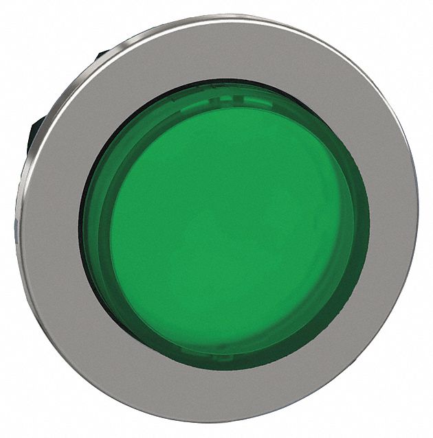 Extended Push Button: Green, 30 mm Mounting Size, Metallic, Momentary