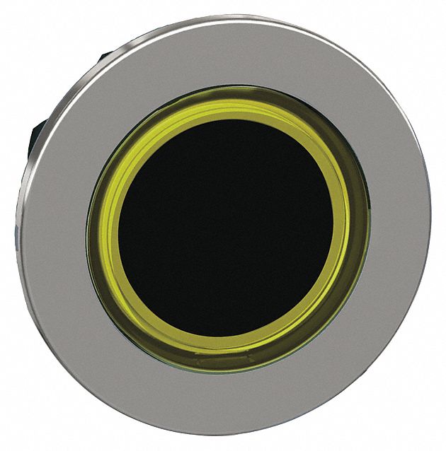 Flush Push Button: Yellow, 30 mm Mounting Size, Metallic, Momentary