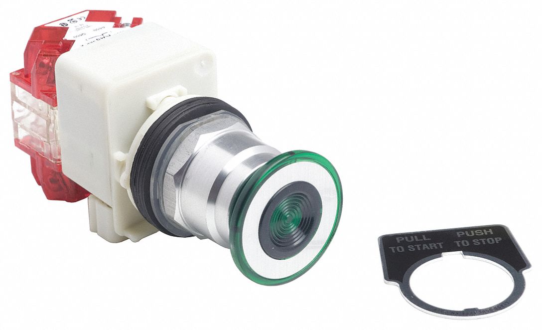 Mushroom Head Push Button: Illuminated, Mushroom Head Profile, Non-Metallic