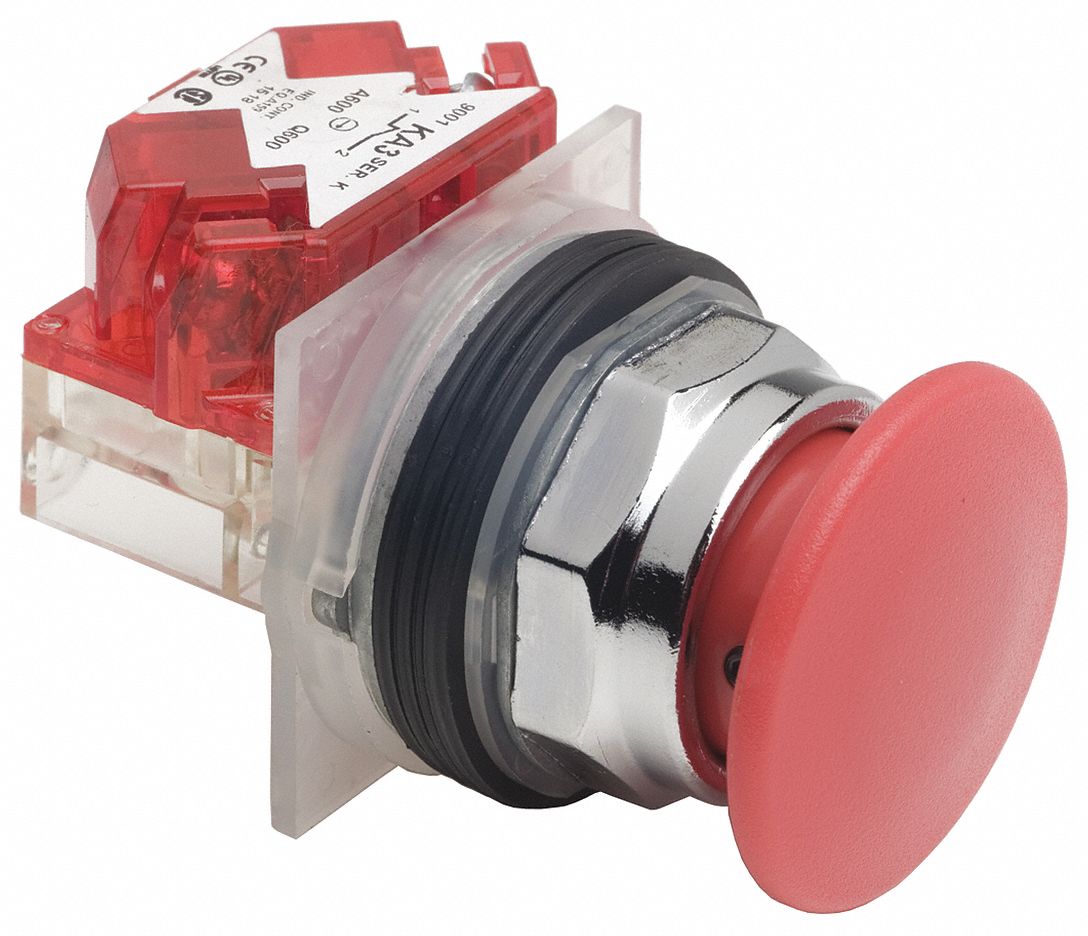 Mushroom Head Push Button: Non-Illuminated, Mushroom Head Profile, Metallic, 1NC