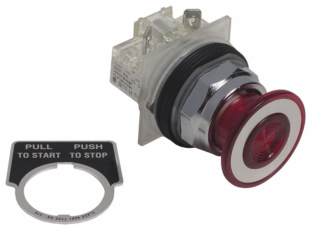 Mushroom Head Push Button: Non-Illuminated, Mushroom Head Profile, Metallic, 1NC