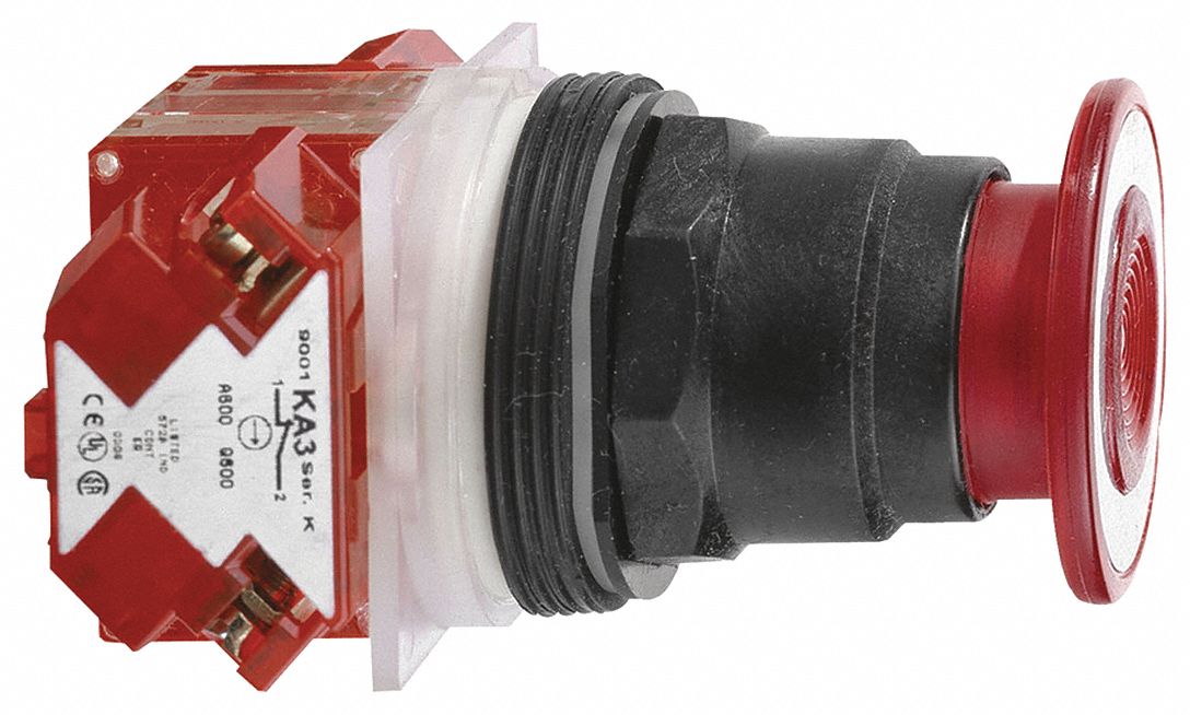 Mushroom Head Push Button: Non-Illuminated, Mushroom Head Profile, Non-Metallic