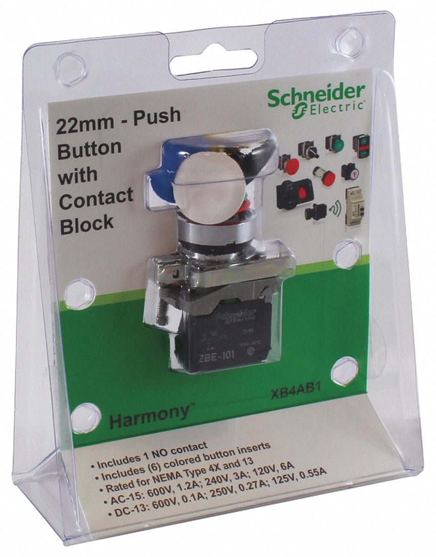 Flush Push Button Operator: Non-Illuminated, Flush Profile, Metallic, 22 mm, 1NO