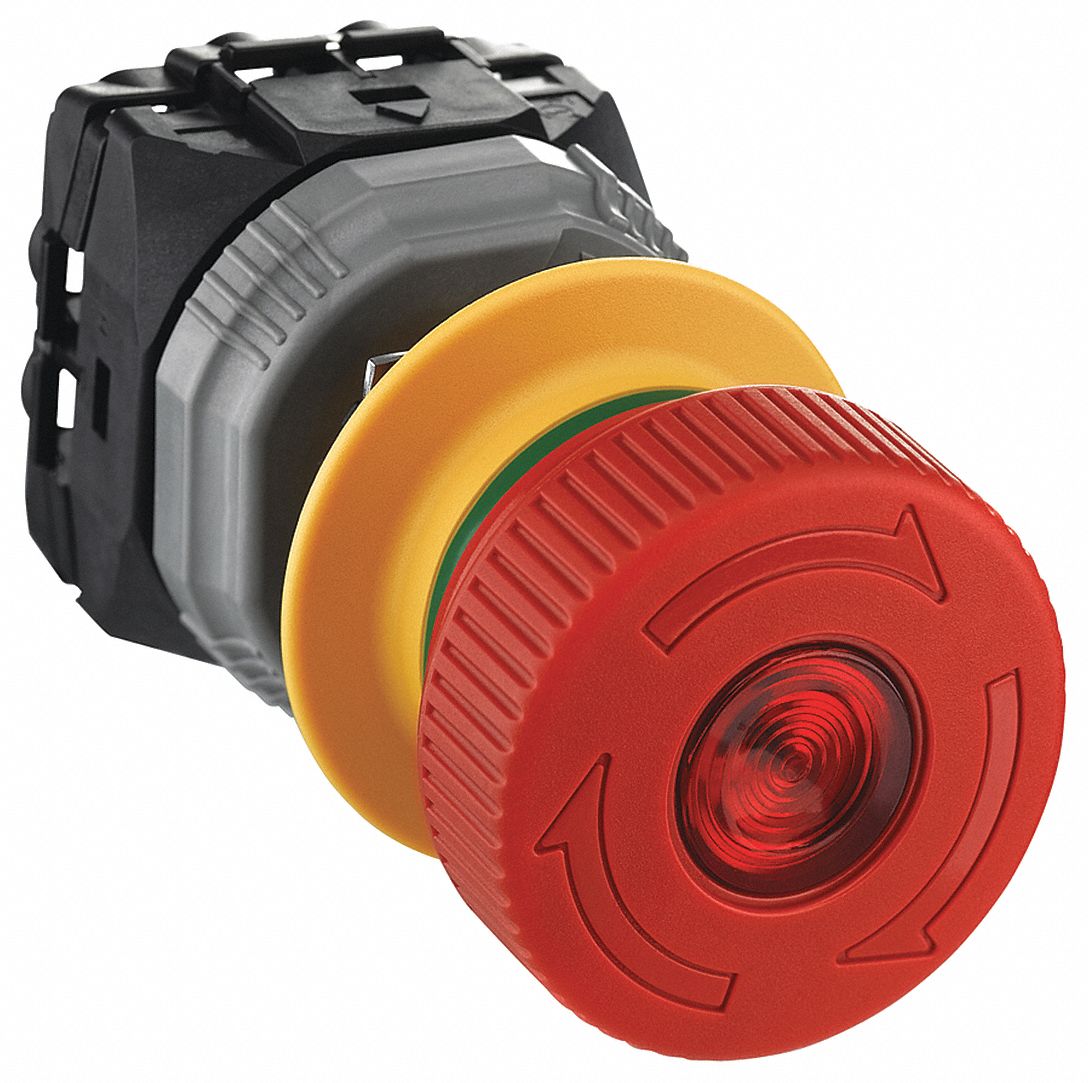 SCHNEIDER ELECTRIC, Illuminated Emergency Stop Button, Red, Illuminated