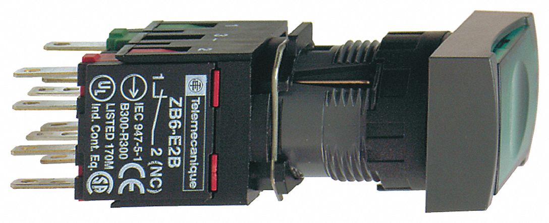 Illuminated Push Button: Illuminated, Flush Profile, Non-Metallic, 16 mm, 1NO