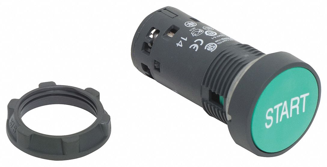 Flush Push Button: Green, 22 mm Mounting Size, Non-Metallic, Momentary