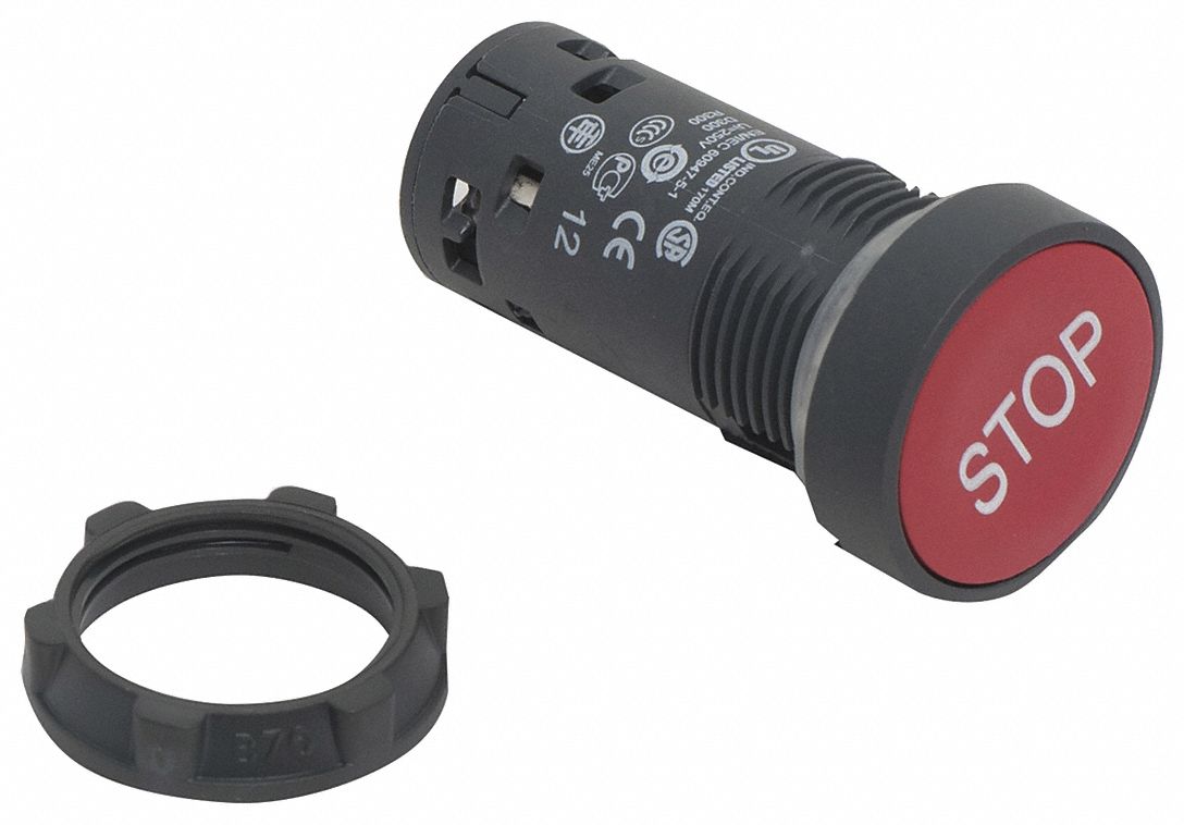 Flush Push Button: Red, 22 mm Mounting Size, Non-Metallic, Momentary