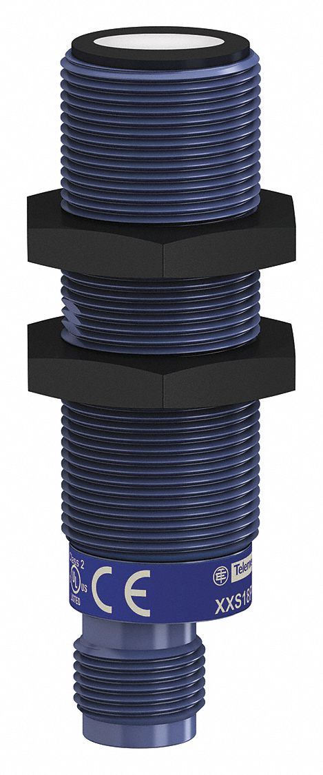 Cylindrical Ultrasonic Sensor: 18 mm Dia, Built-in Connector, 5 - Pin M12, PNP