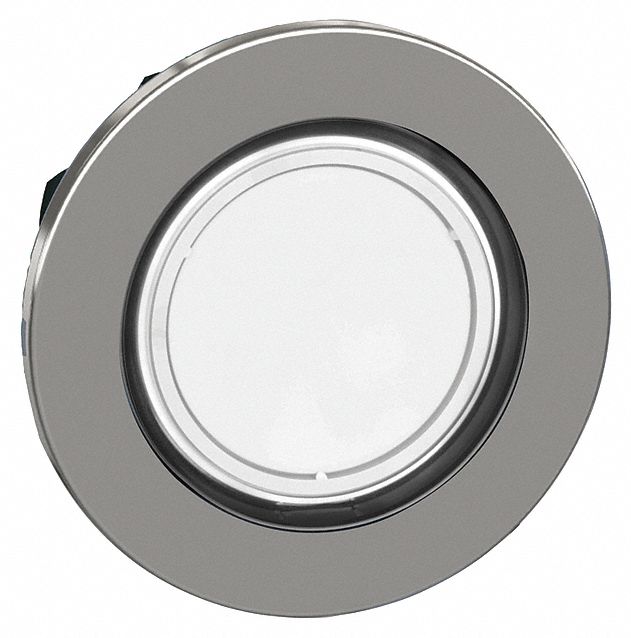 Push Button Head: 30 mm Panel Size, Illuminated, Metallic, White