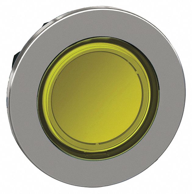 Flush Push Button: Yellow, 30 mm Mounting Size, Metallic, Momentary