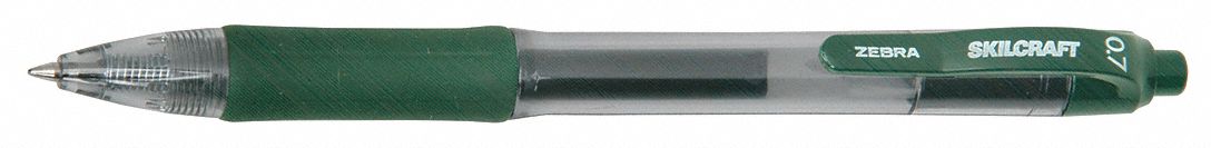 Pen: Skilcraft® Zebra®, Green, 0.7 mm, Retractable, Green, Plastic, Medium, 12 PK