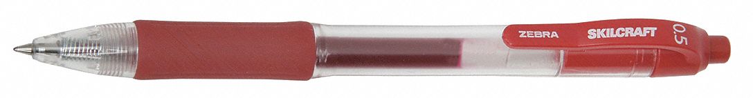 Pen: Skilcraft® Zebra®, Red, 0.5 mm, Retractable, Red, Plastic, Cushion Included, 12 PK