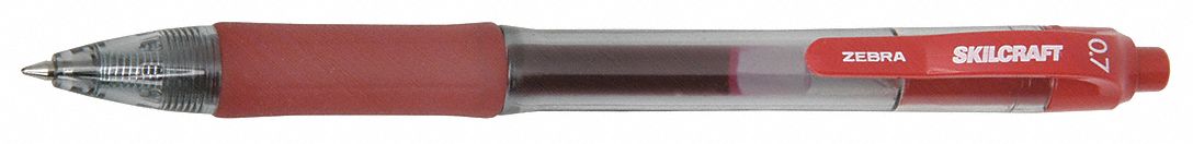 Pen: Skilcraft® Zebra®, Red, 0.7 mm, Retractable, Red, Plastic, Cushion Included, 12 PK