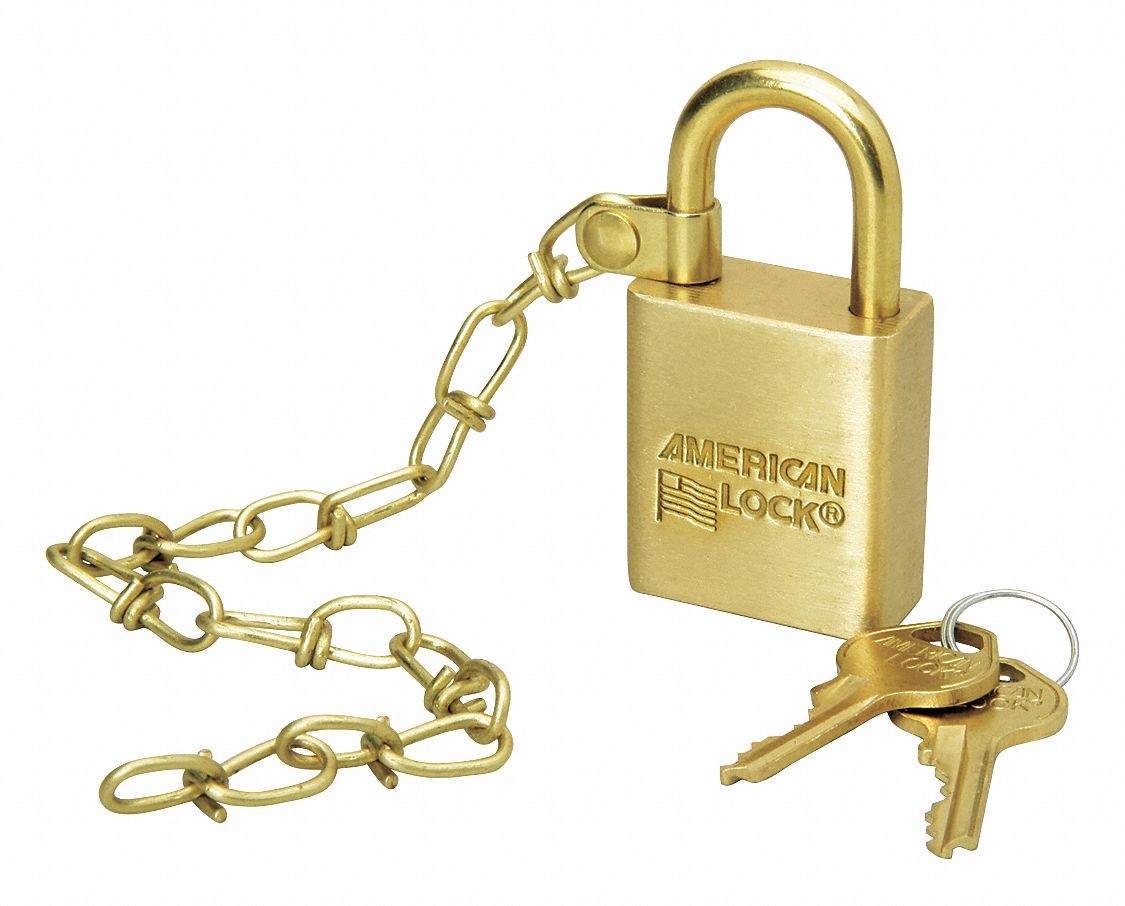 Padlocks: 1/4 in Shackle Dia, 2 in x 1 1/2 in x 1 in, ABILITY ONE, Brass, 25 PK