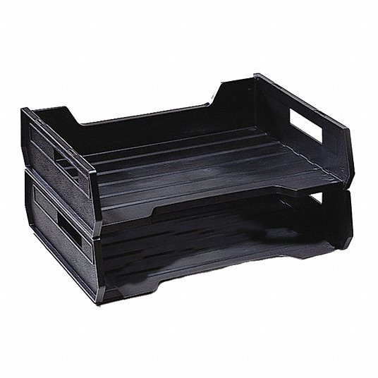 Desk Tray: Letter File Size, (2) Horizontal Compartments, Black, 8 1/2 in Lg, 12 in Wd