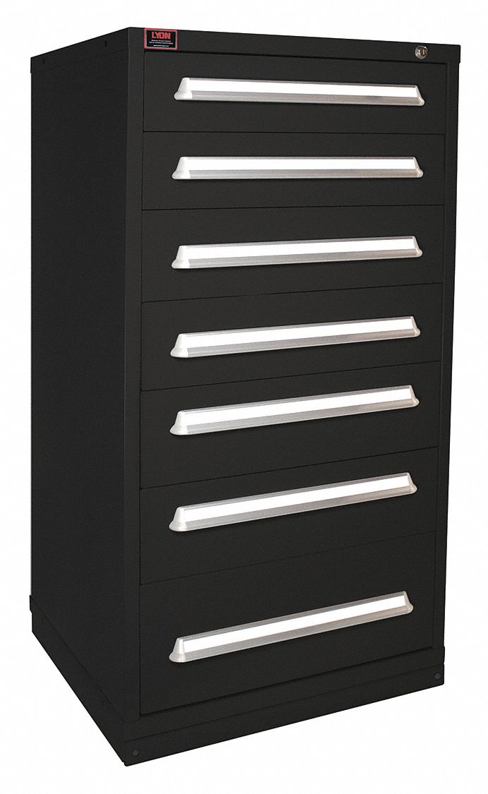 Modular Drawer Cabinet: 30 in x 28 1/4 in x 59 1/4 in, 7 Drawers, 77 Compartments, Black, Steel