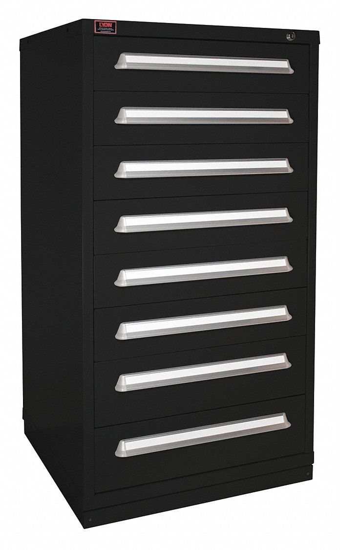 Modular Drawer Cabinet: 30 in x 28 1/4 in x 59 1/4 in, 8 Drawers, 104 Compartments, Black