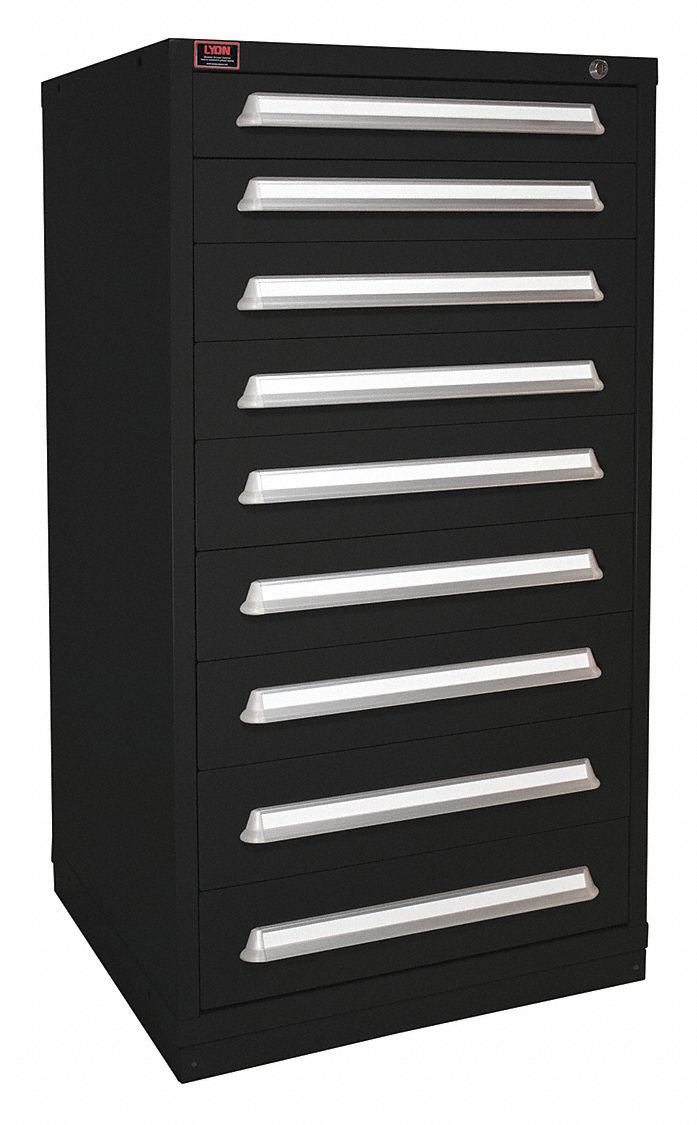 Modular Drawer Cabinet: 30 in x 28 1/4 in x 59 1/4 in, 9 Drawers, 144 Compartments, Black